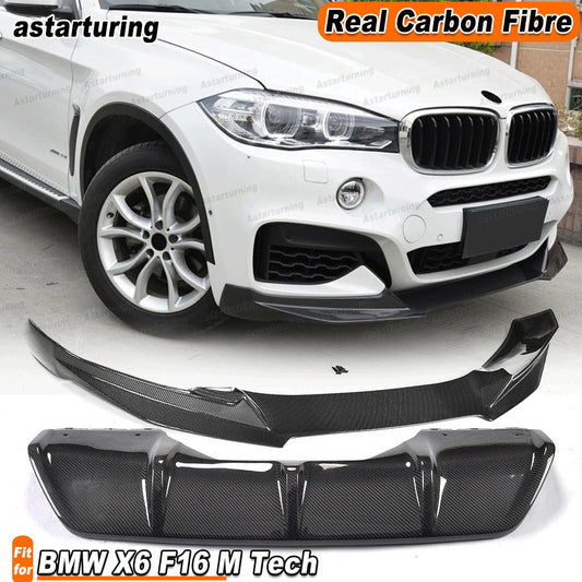 for BMW X6 F16 M Sport 15-18 Carbon Fiber Front Bumper Spoiler Lip Rear Diffuser