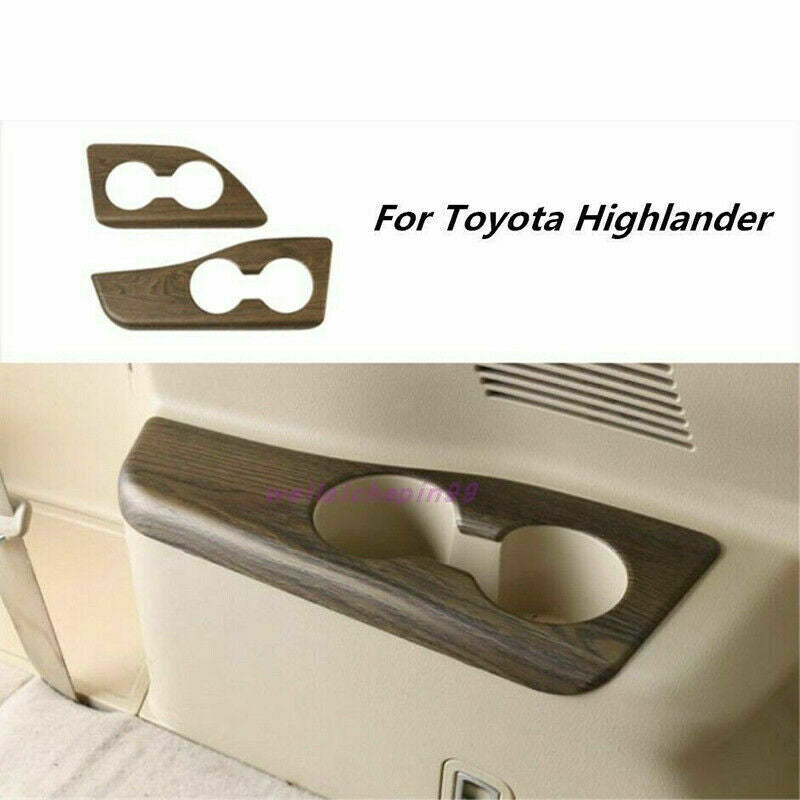2X Wood Grain The Third Row for Seat Water Cup Cover for Toyota Highlander 2014-2019