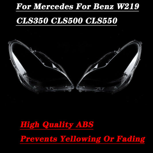 A pair of transparent headlight protective covers for Mercedes-Benz W219, CLS350, and CLS550 (2006-2011).
