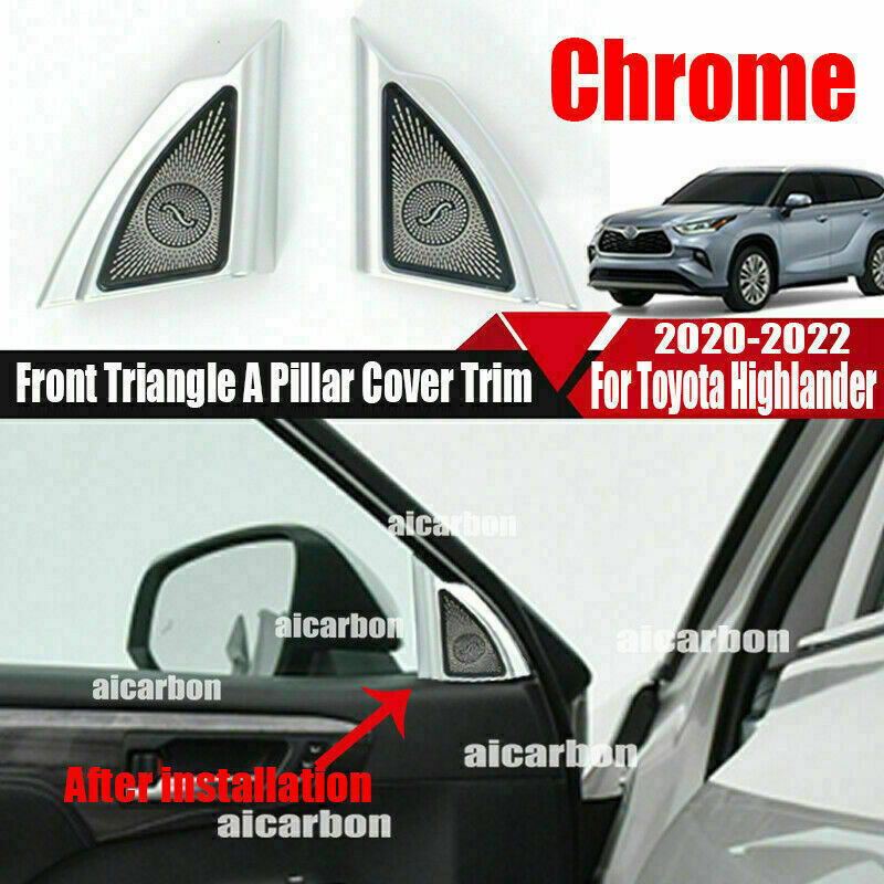 2P Silver Front Triangle A Pillar Cover Trim for Toyota Highlander 2020-2023