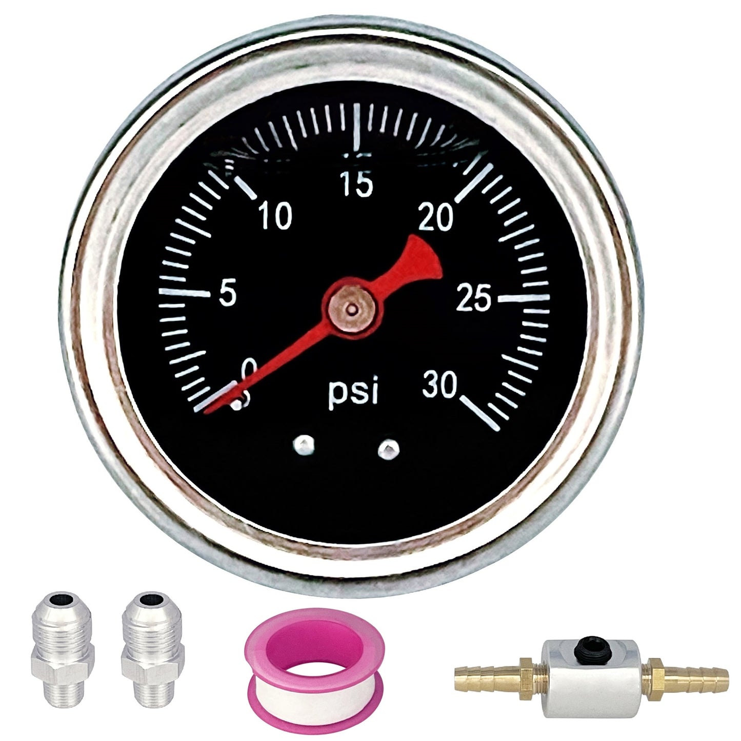 0-30psi Fuel Pressure Gauge Liquid Regulator Gauge 1/8 NPT W/ AN6 Fitting