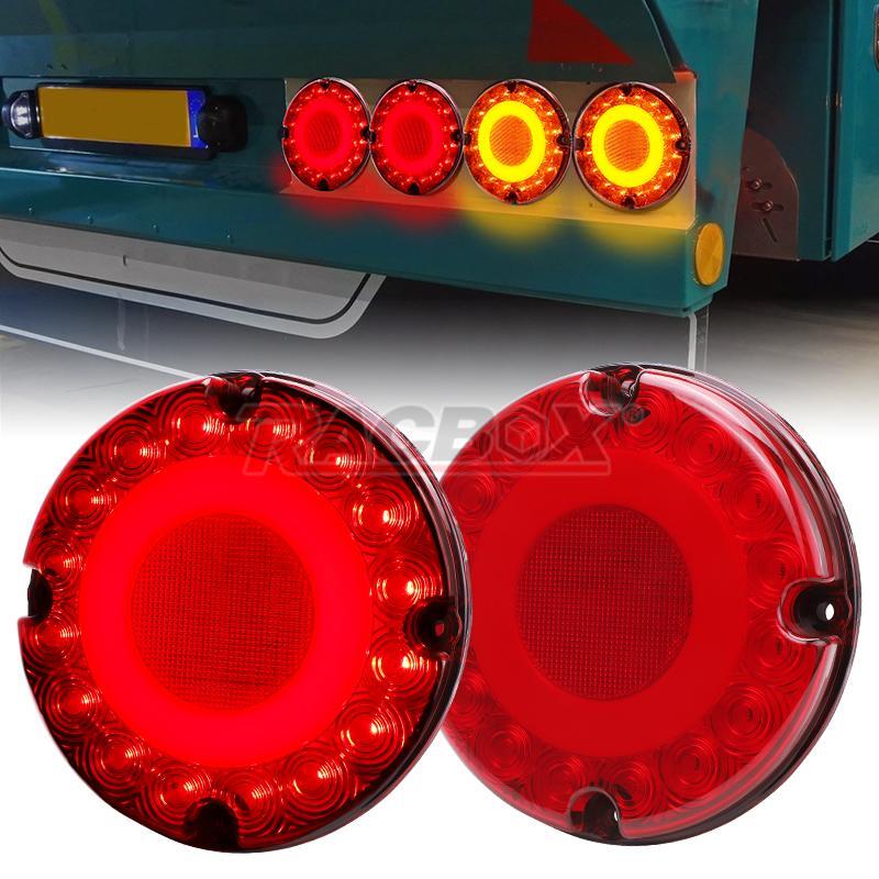2X Red 7'' LED Round Bus Truck Trailer Rear Brake Stop Turn Signal Tail Light US