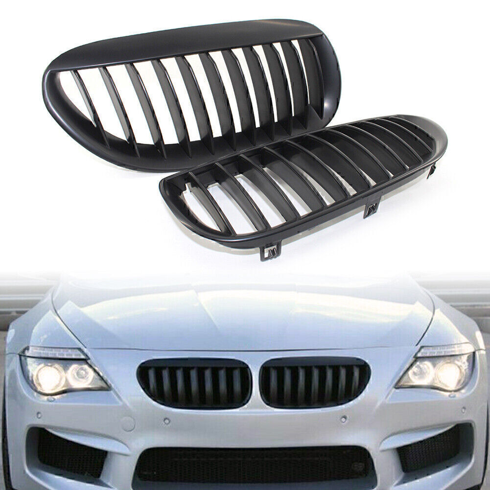Front Kidney Bumper Grille Fit for BMW E63 E64 650i 2004-10 Matte Black Single Line