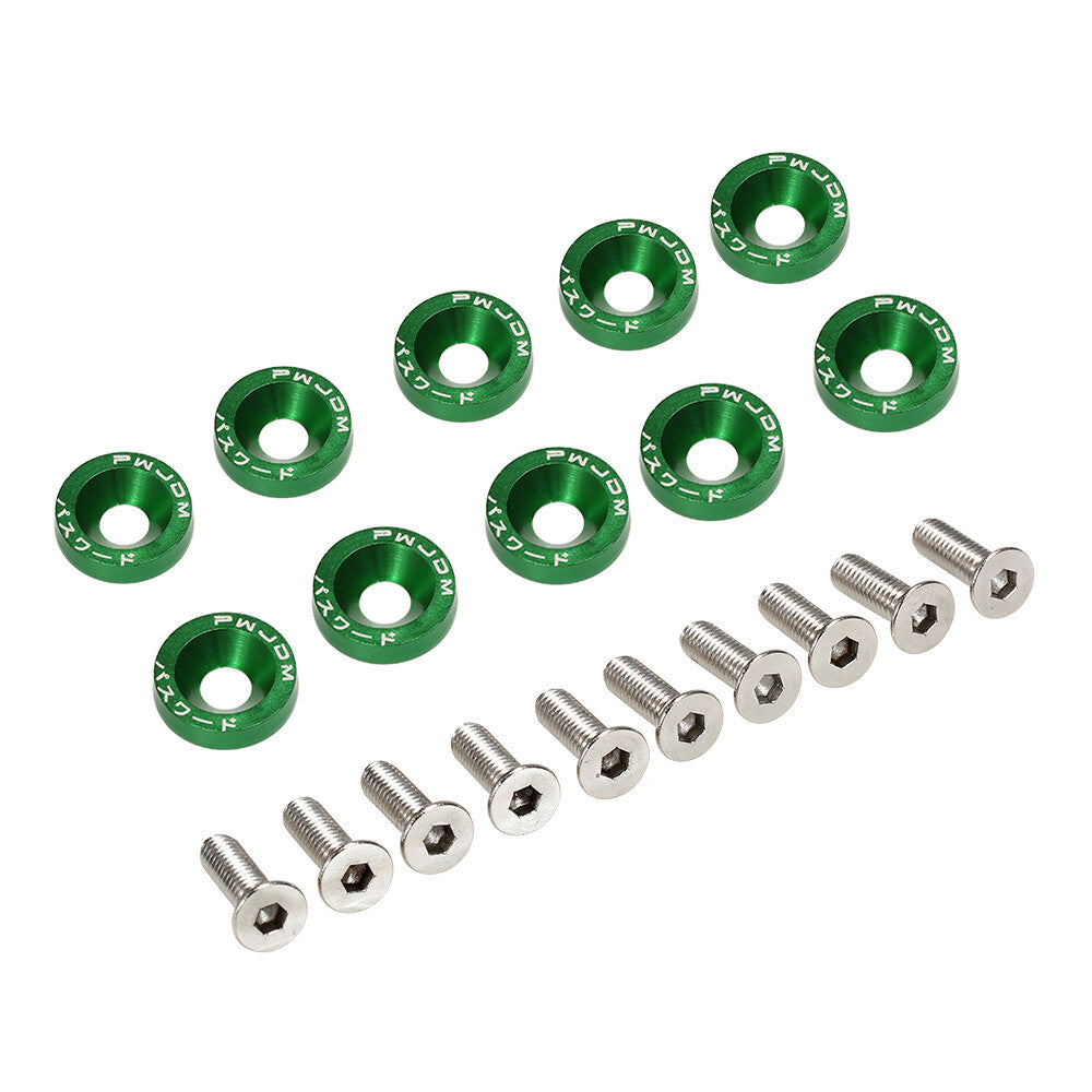 10Pc Green JDM Billet Aluminum Fender Bumper Washer Bolt Engine Bay Dress Up Kit