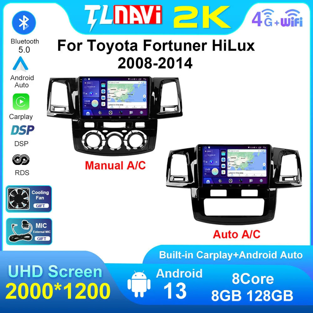for Toyota Fortuner Hilux 2008-2014 Carplay Car Radio Multimedia GPS Navi Screen