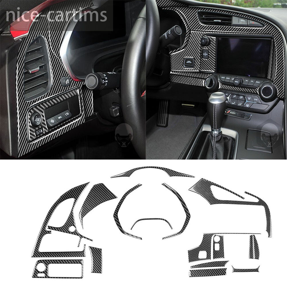 16Pcs for Corvette C7 2014-19 Carbon Fiber Full Kit Dashboard Interior Trim Set