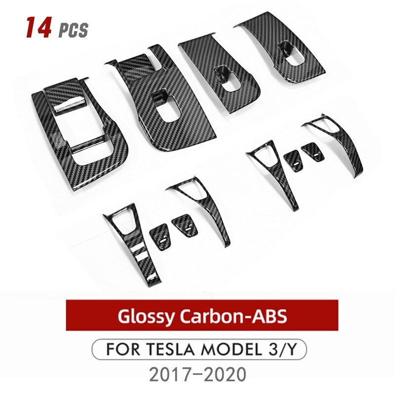 14x for Tesla Model 3/Y 2017-20 Carbon Fiber Car Window Lift Switch Button Cover