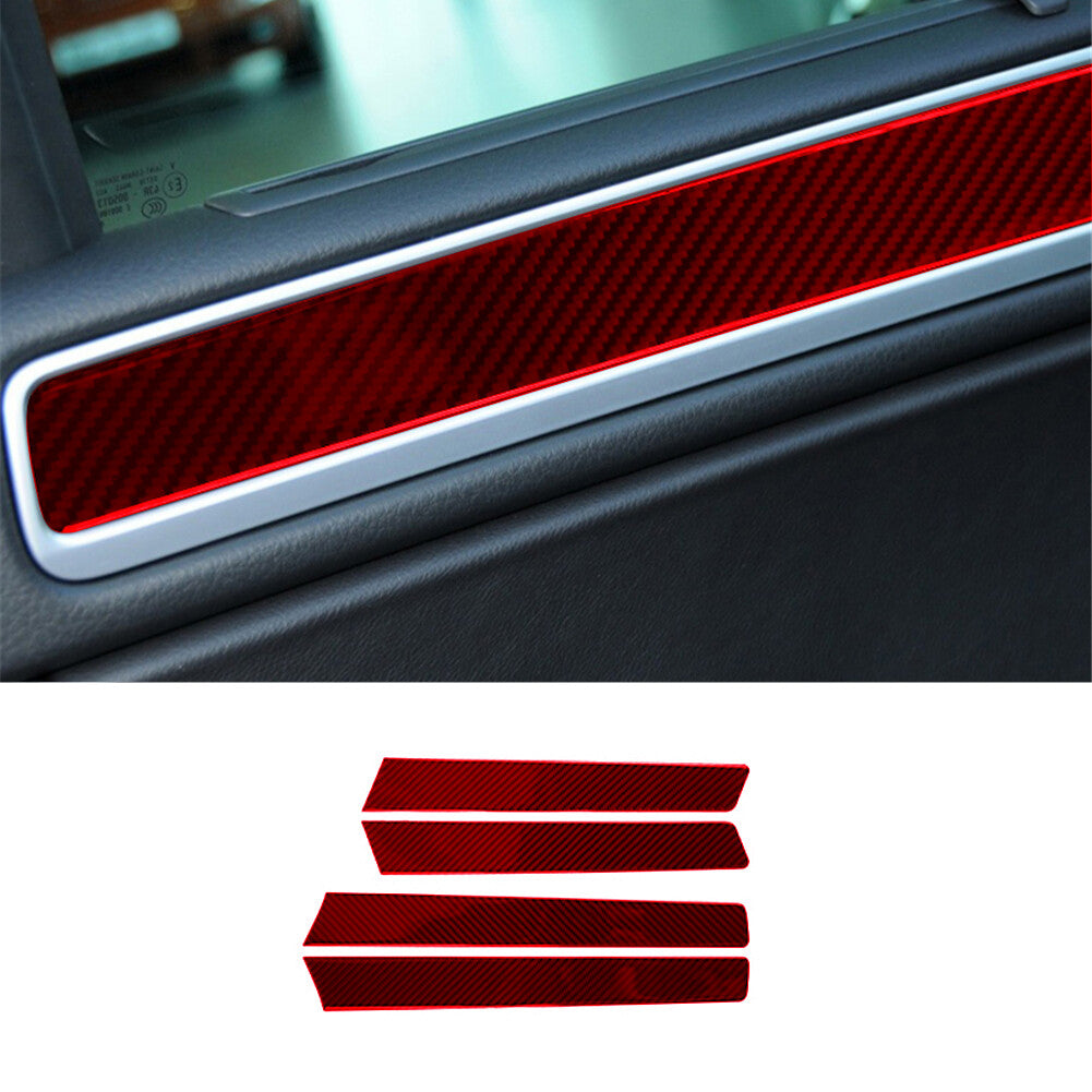 Red 4Pcs Car Door Trim Strip Cover Decor Carbon Fiber for VW Touareg 2011-2018