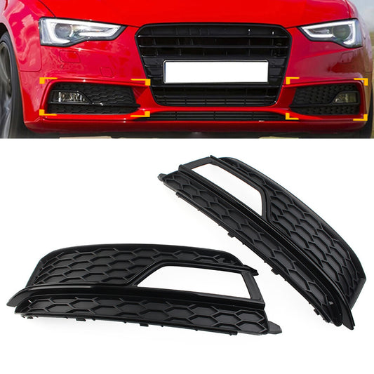 Pair Bumper Black Honeycomb Fog Light Grille Cover for Audi A5 S5 13-17