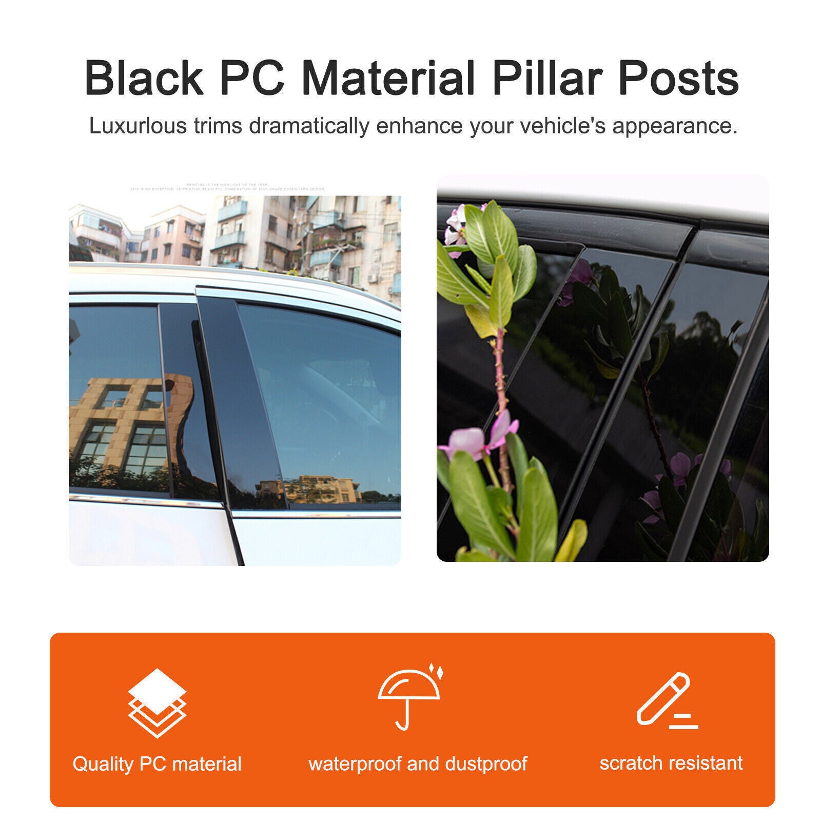 Piano Black Pillar Post Door Window Molding Strip Trim for Hyundai Azera 2018-21