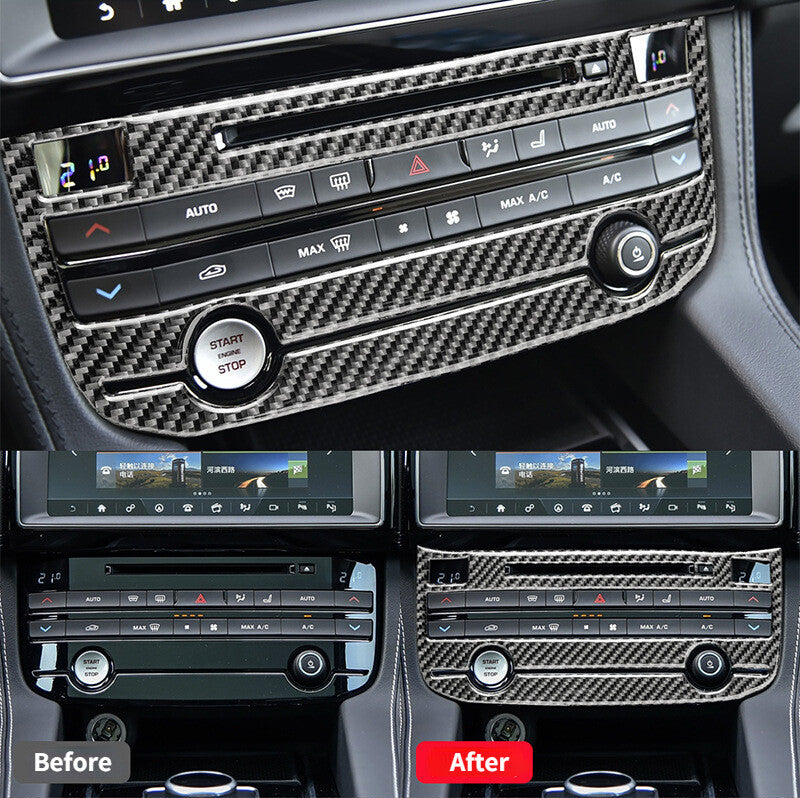 Carbon Fiber Center Console CD Panel Cover Trim for Jaguar F-PACE XE XF 2016-20