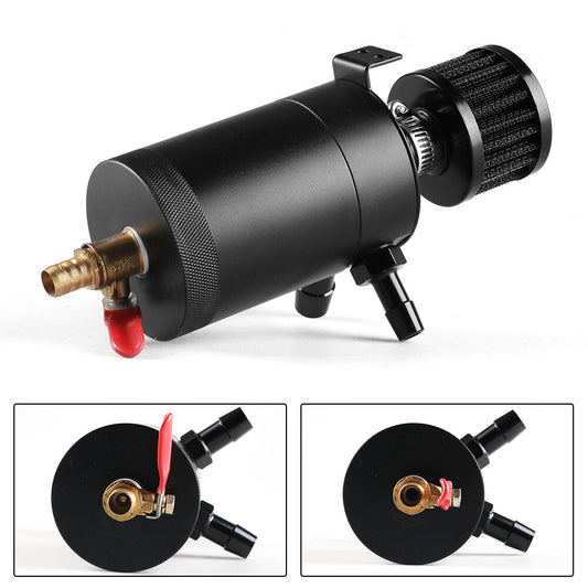 Universal 2-Port Oil Catch Can Tank Reservoir With Drain Valve Breather Filter