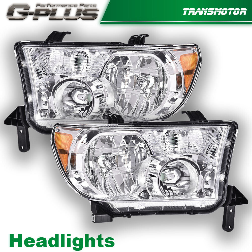 Amber-cornered chrome headlights are suitable for 2007-2013 for Toyota Tundra and 2008-2017 Sequoia.