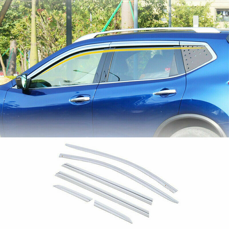 6P for Nissan Rogue X-Trail 2014-2020 Chrome Trim Window Vent Visors Rain Guards