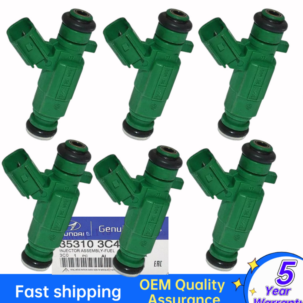 6 Fuel Injectors for Hyundai Santa Fe and for Kia Sedona Sorento 3.5L 353103C400