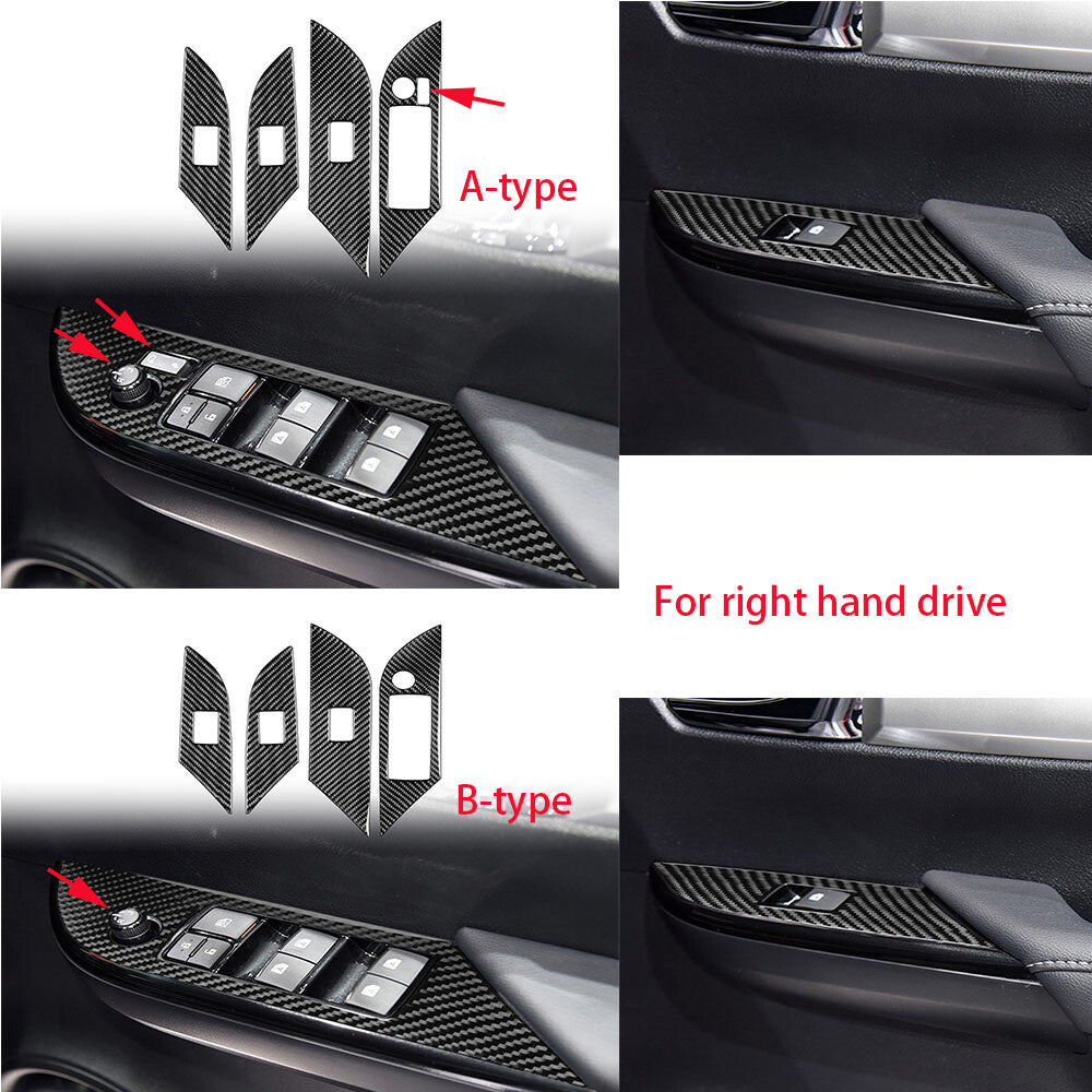 For T@yota Hilux Revo 2015-21 RHD Carbon Fiber Window Lift Switch Button Cover B
