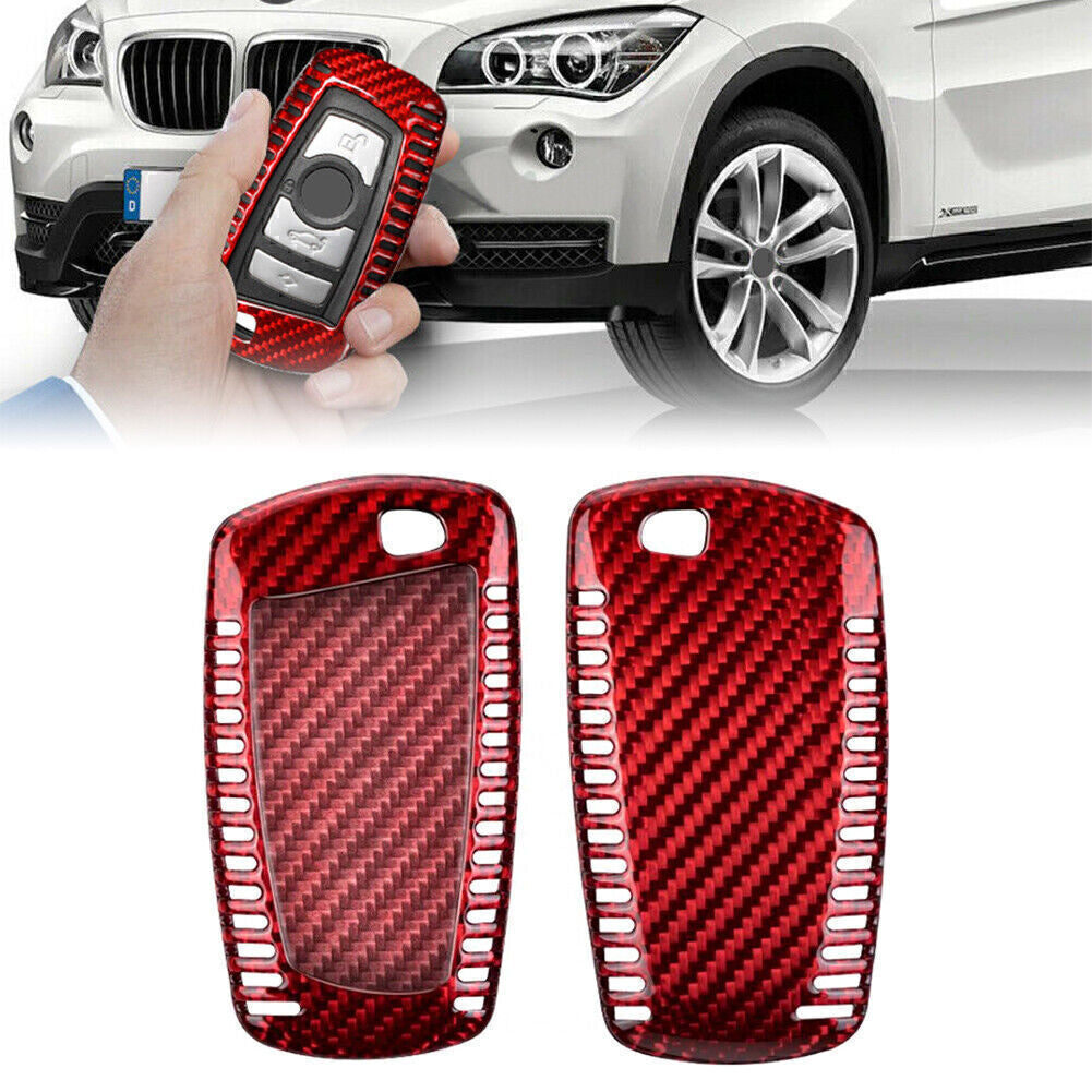 for BMW 1 3 4 5 7 Series X3 Remote Key Fob Shell Holder Cover Carbon Fiber Red