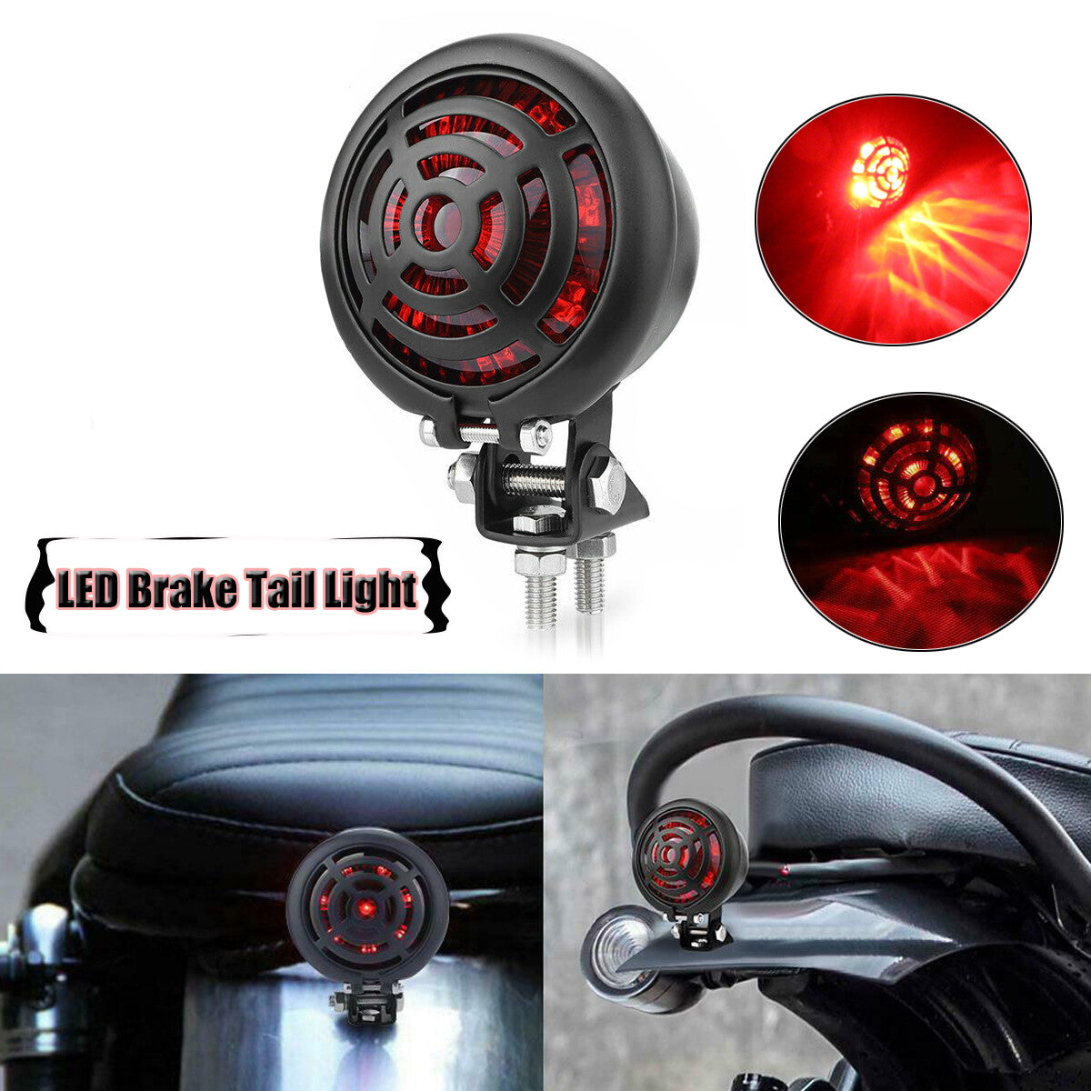 Motorcycle LED rear stop brake taillight for Harley Bobber Cafe Racer ATV - Black