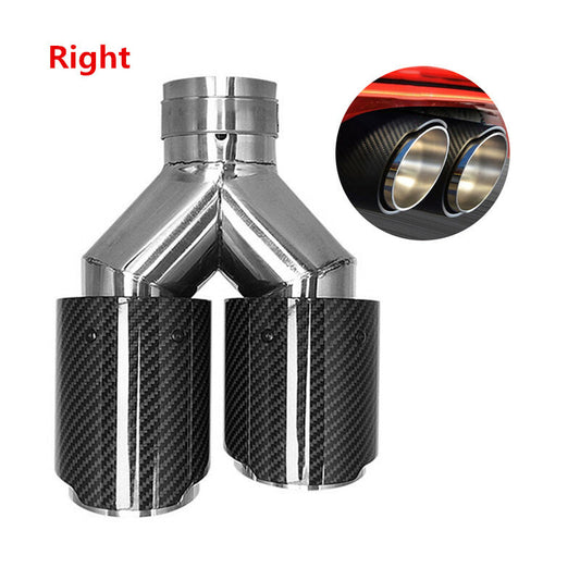 Right Carbon Fiber Y Exhaust Pipe Muffler Tip Tail Throat Silver Stainless Steel