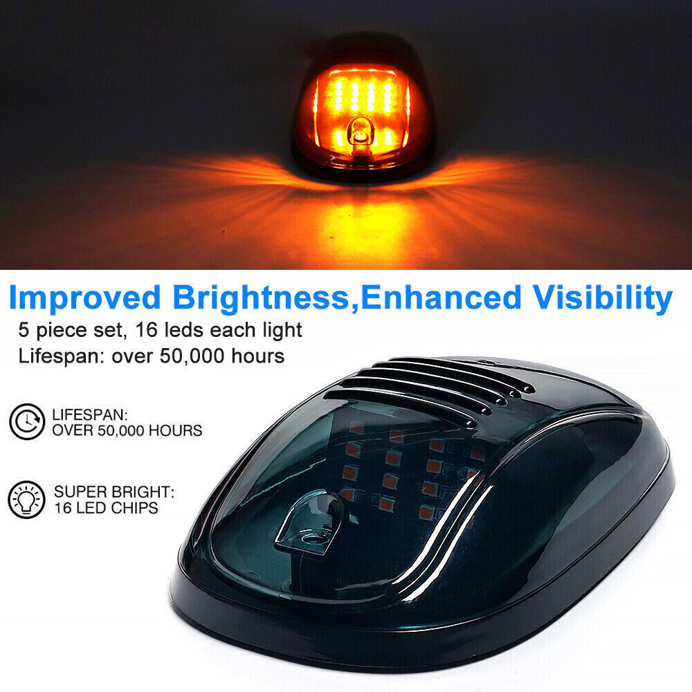 5-Piece LED Cab Roof Marker Running Light Kit - Amber Smoked Truck SUV Pickup