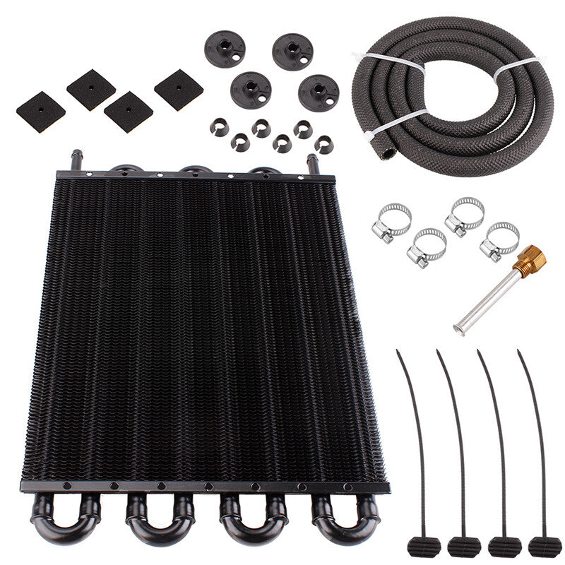 8 Row/Pass Tube and Fin Transmission Cooler Universal 5/16 Oil Cooler Kit Black