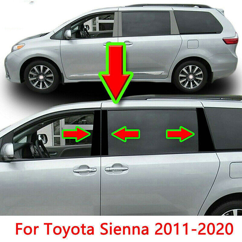 for Toyota for Sienna 10-20 Gloss Black Pillar Posts Side Door Window Trim Cover 6X