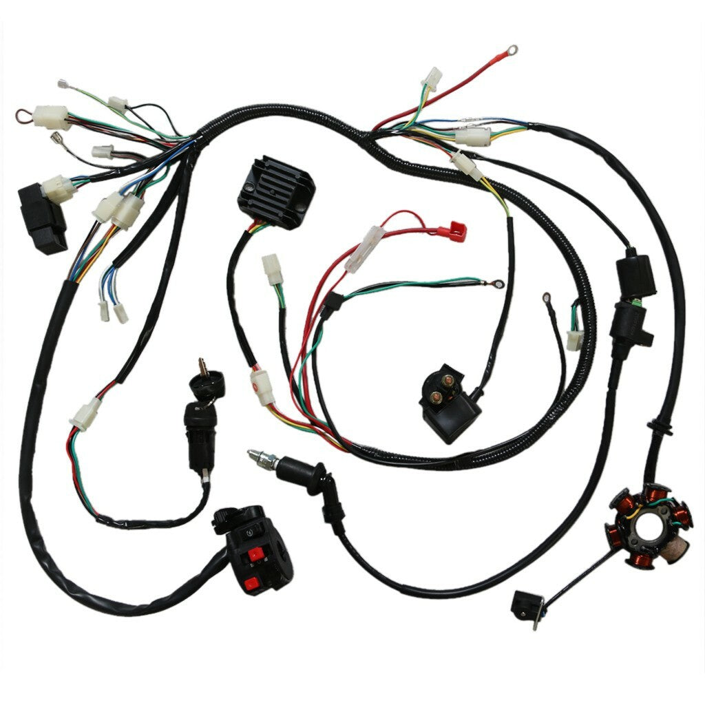 Wiring harness, electric starter motor, GY6, 125cc/150cc, go-kart/all-terrain vehicle, four-cooler.