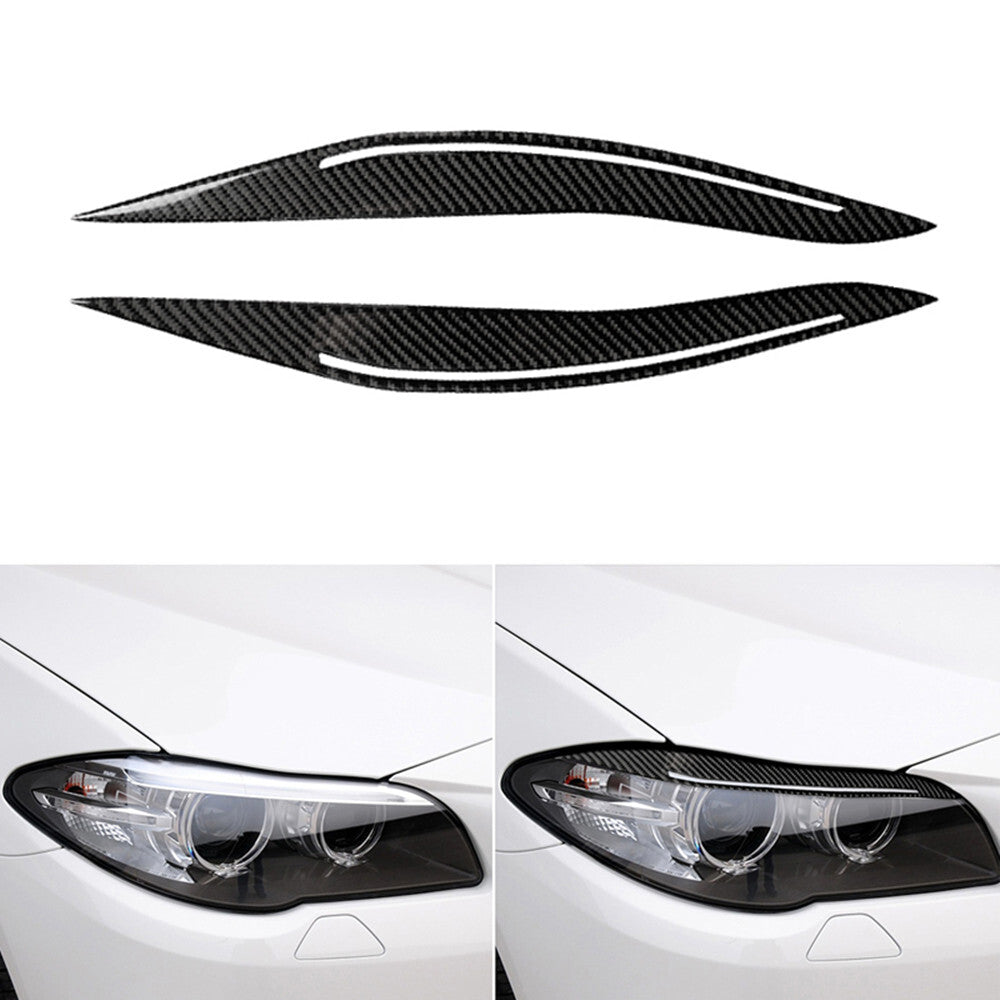Carbon Fiber Headlight Eyebrow Cover Trim Sticker for BMW 5 Series F10 2014-2016