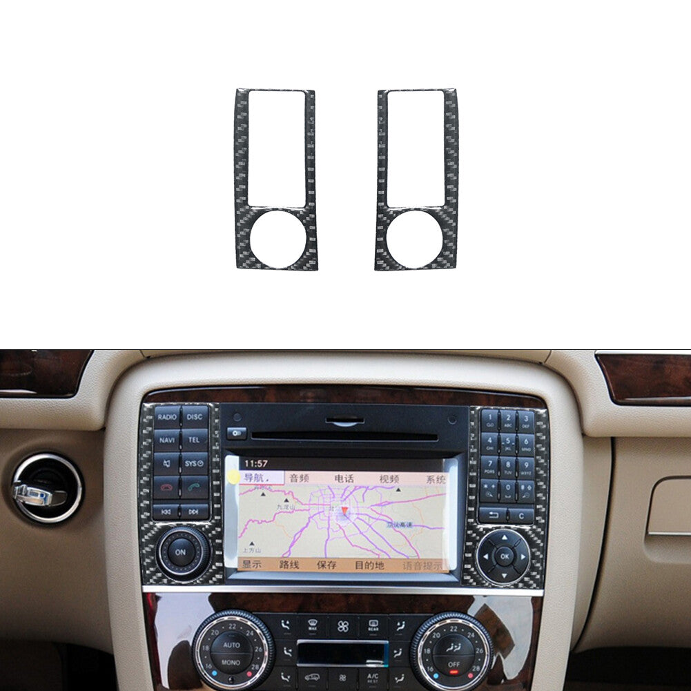 2X Carbon Fiber Central Control Button Trim for Mercedes R-Class 2009-2012