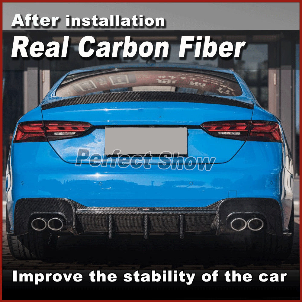 for Audi A5 S-line S5 2020-21 REAL Carbon Fiber Rear Bumper Diffuser Lip Spoiler
