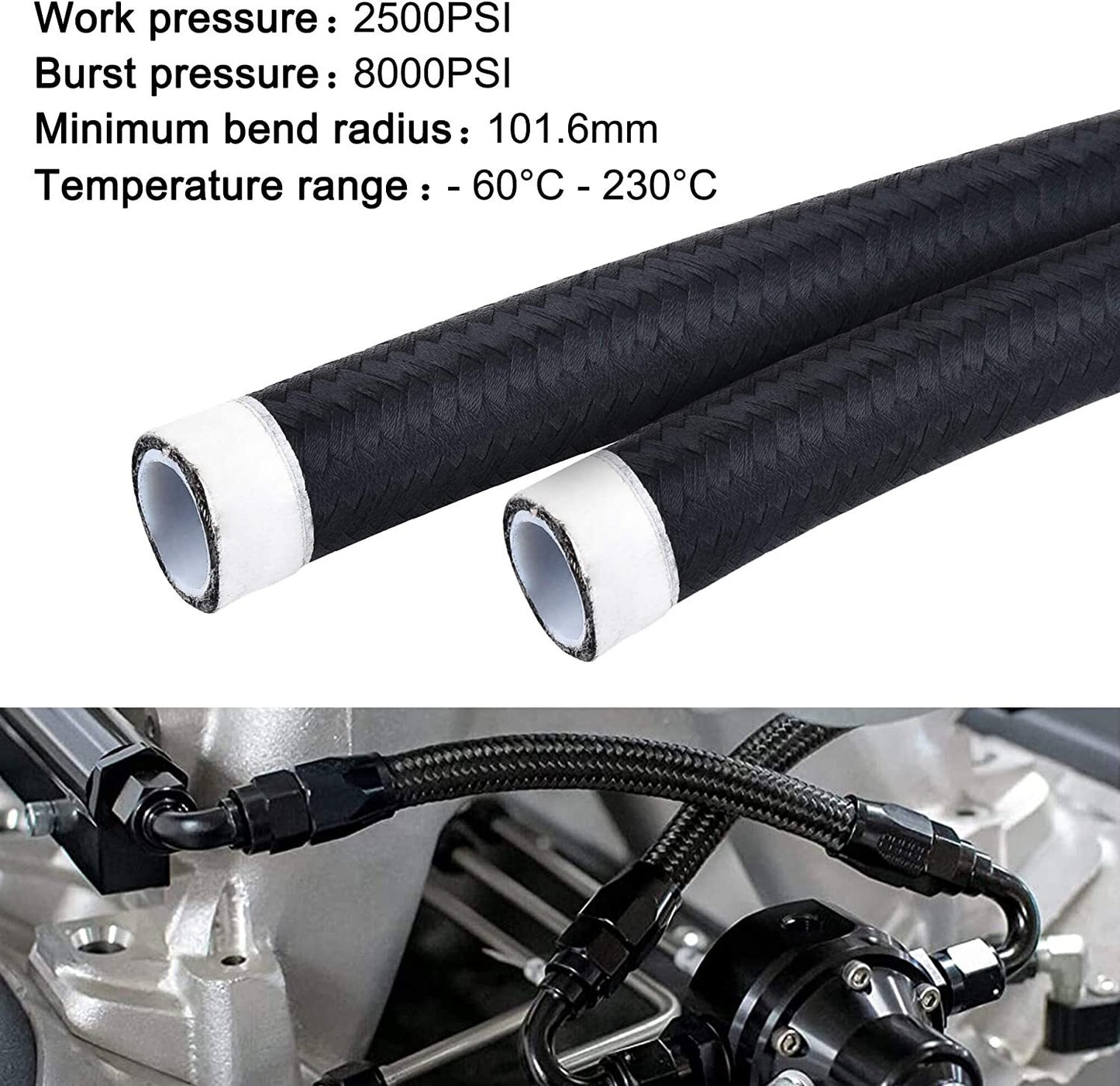 8AN Fuel Line Kit Ptfe Nylon Braided Fuel Hose Fittings and Hose Splitter Clamps