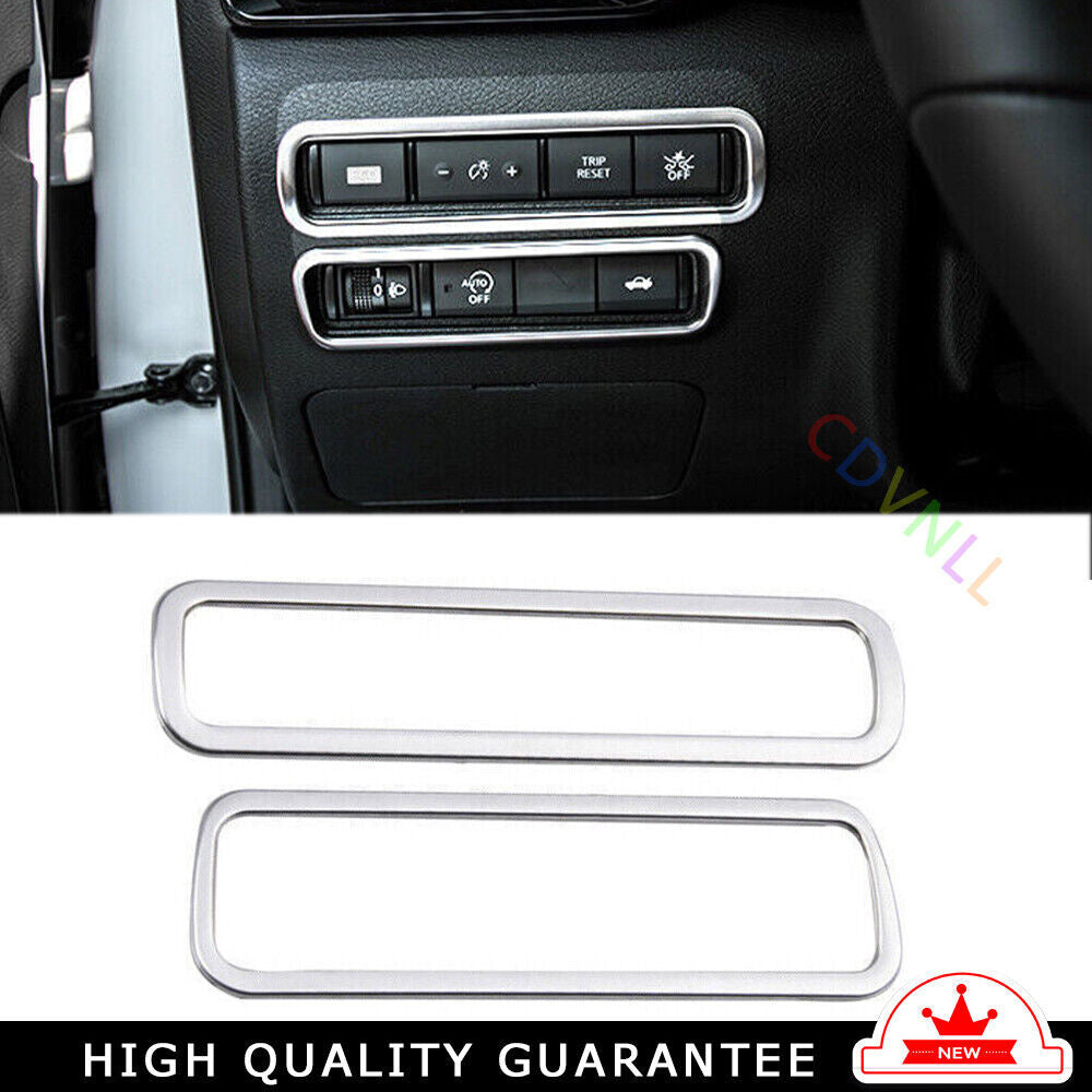 Car Headlight Button Frame Cover Trim Fit for Nissan Sentra 2020-22 Silver Steel