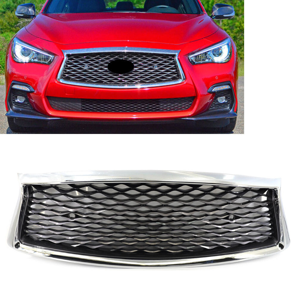 Front Bumper Center Upper Mesh Grille Grill w/ Sensor Hole for Infiniti Q50 Q50S