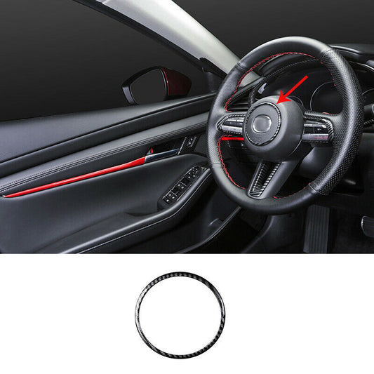 1P for Mazda 3 Axela 2019-2022 Carbon Fiber Inner Steering Wheel Ring Cover Trim
