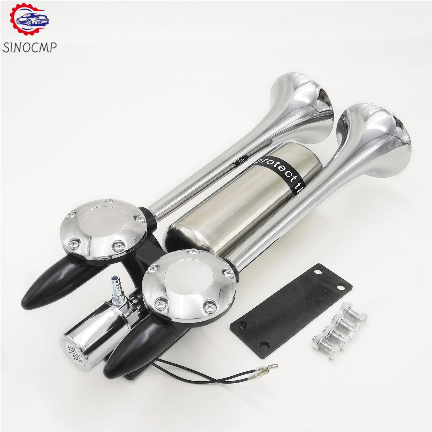 155DB 12V/24V Super Echo Loud Air Horn Set Compatible with Semi or Large Truck