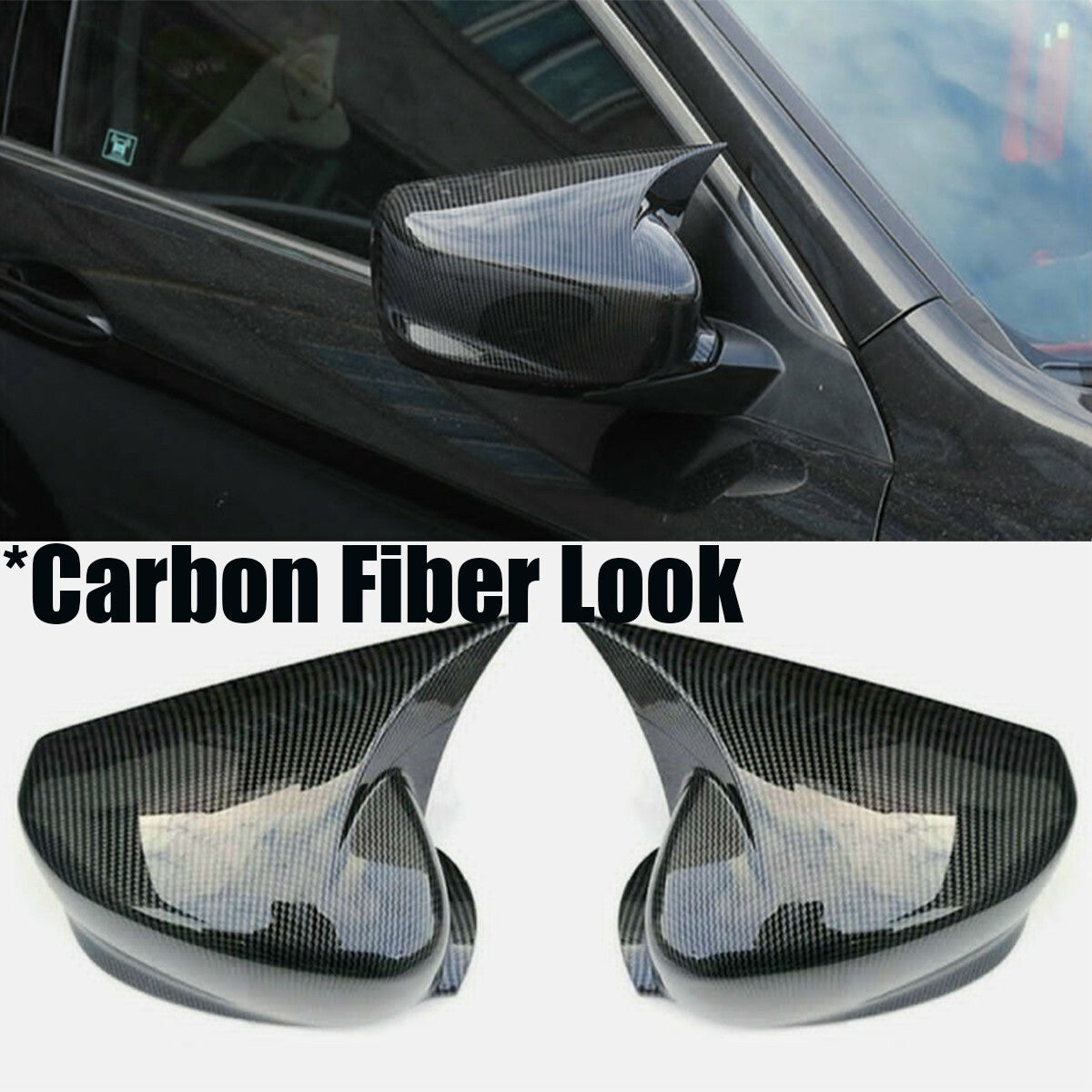 Pair Carbon Fiber Rear View Mirror Cover for Honda Accord 8th 08-17 Horn Style