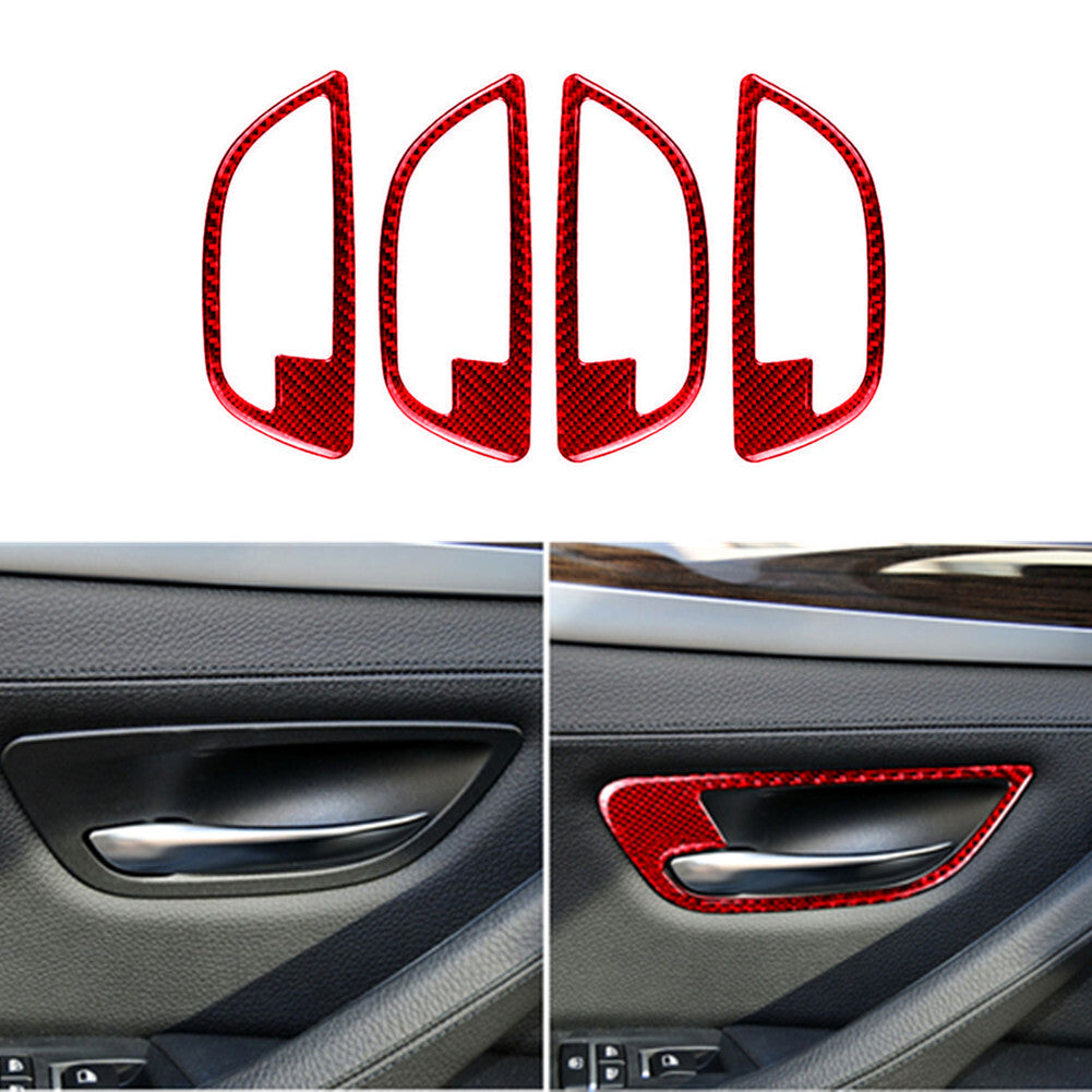 4x red carbon fiber door handle frame trim for BMW 5 Series F10 2011-2017