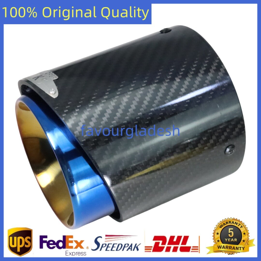 2X Blue Carbon Fiber Steel Exhaust Pipe Tail Muffler Tip For Cooper F54 F55 F56