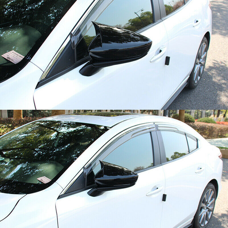 for Mazda 3 Axela 2019-2022 Glossy Black Horn Rearview Side Mirror Cover Trim 2p