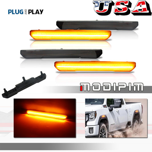4-Pack Smoked F/R Amber LED Side Marker Lights for 2020-2022 for GMC for Sierra 2500 3500HD