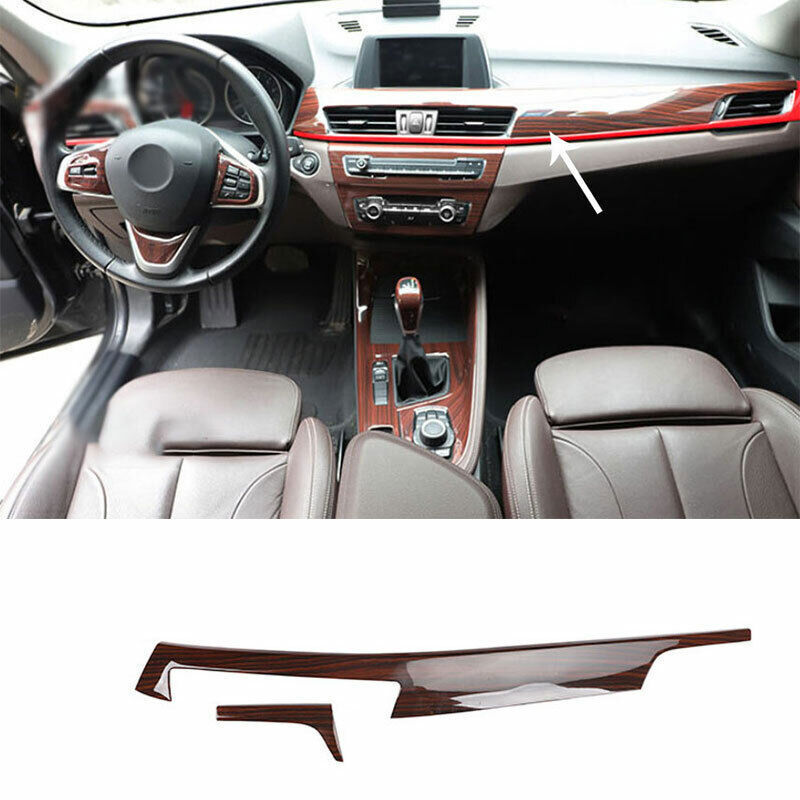 for BMW X1 F48 2016-2022 Red Wood Grain Central Console Instrument Panel Trim 2P