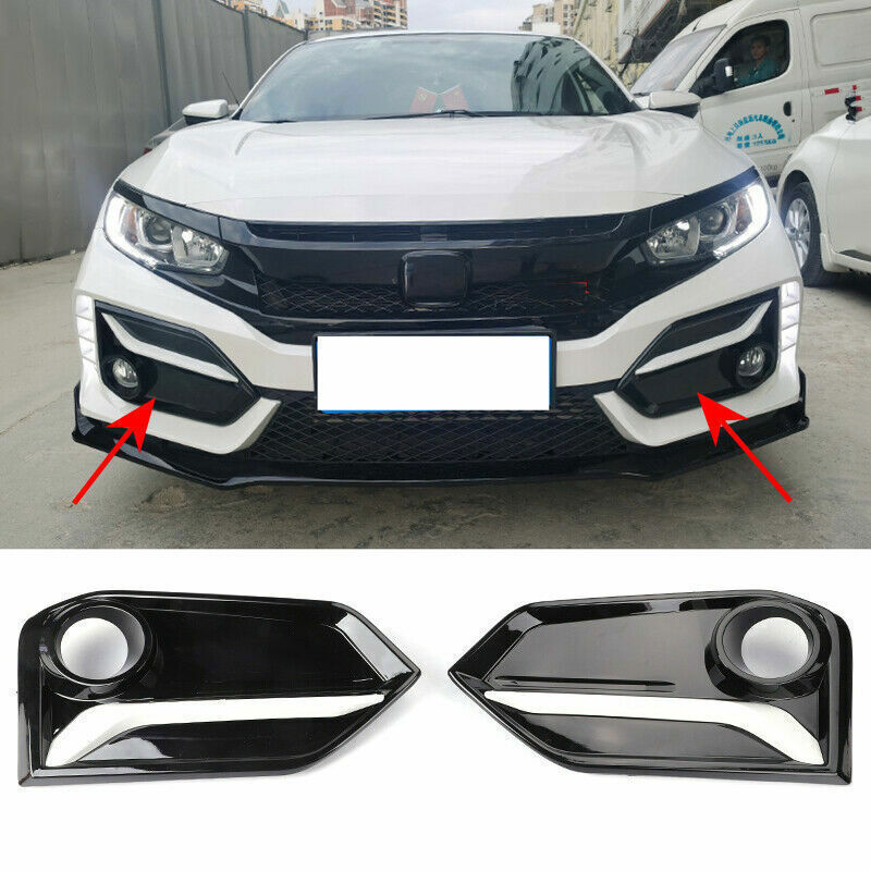 for Honda for Civic Hatchback 2016-2021 Black+White Front Fog Light Frame Lamp Cover