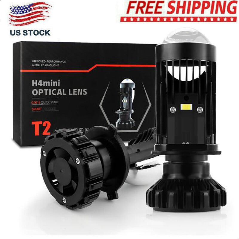2x 100W H4 for Mini Bi LED Projector Lens Hi/Lo Beam Headlight Headlamp Retrofit LHD