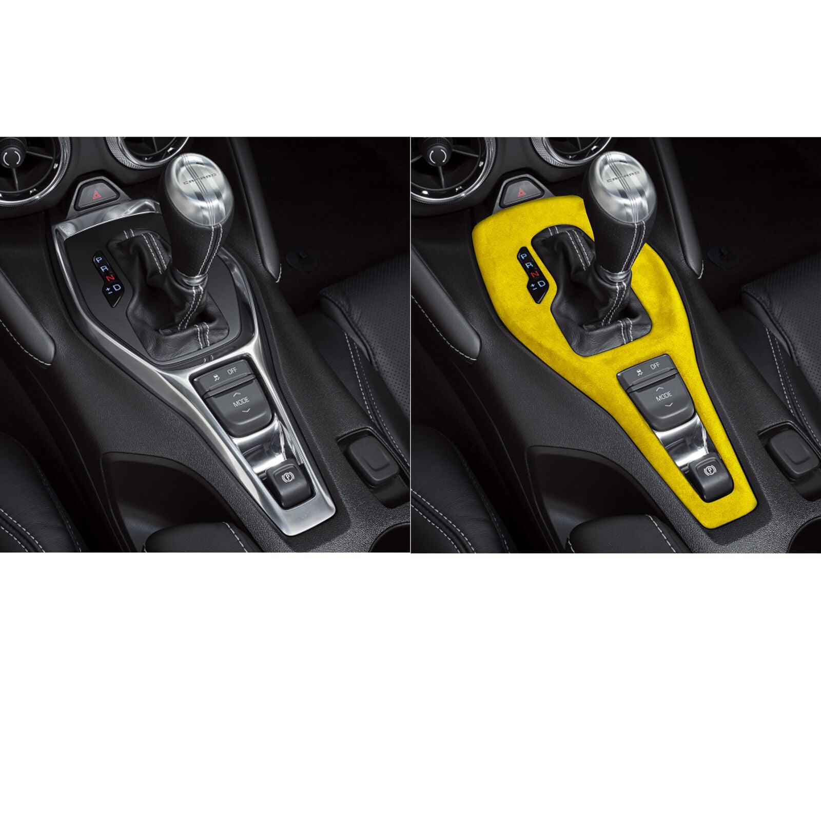 Console Gear Shift Frame Cover Trim for Chevrolet Camaro 2016-20 Yellow Suede
