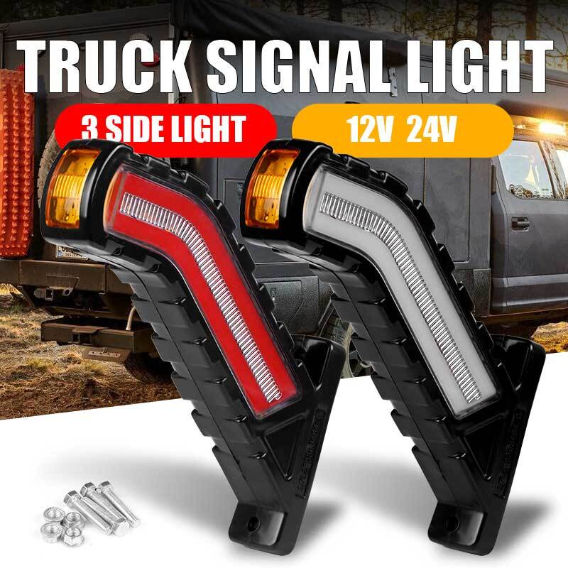 2X LED Side Marker Light Turn Signal Flowing Outline Red+Amber Truck Trailer Van
