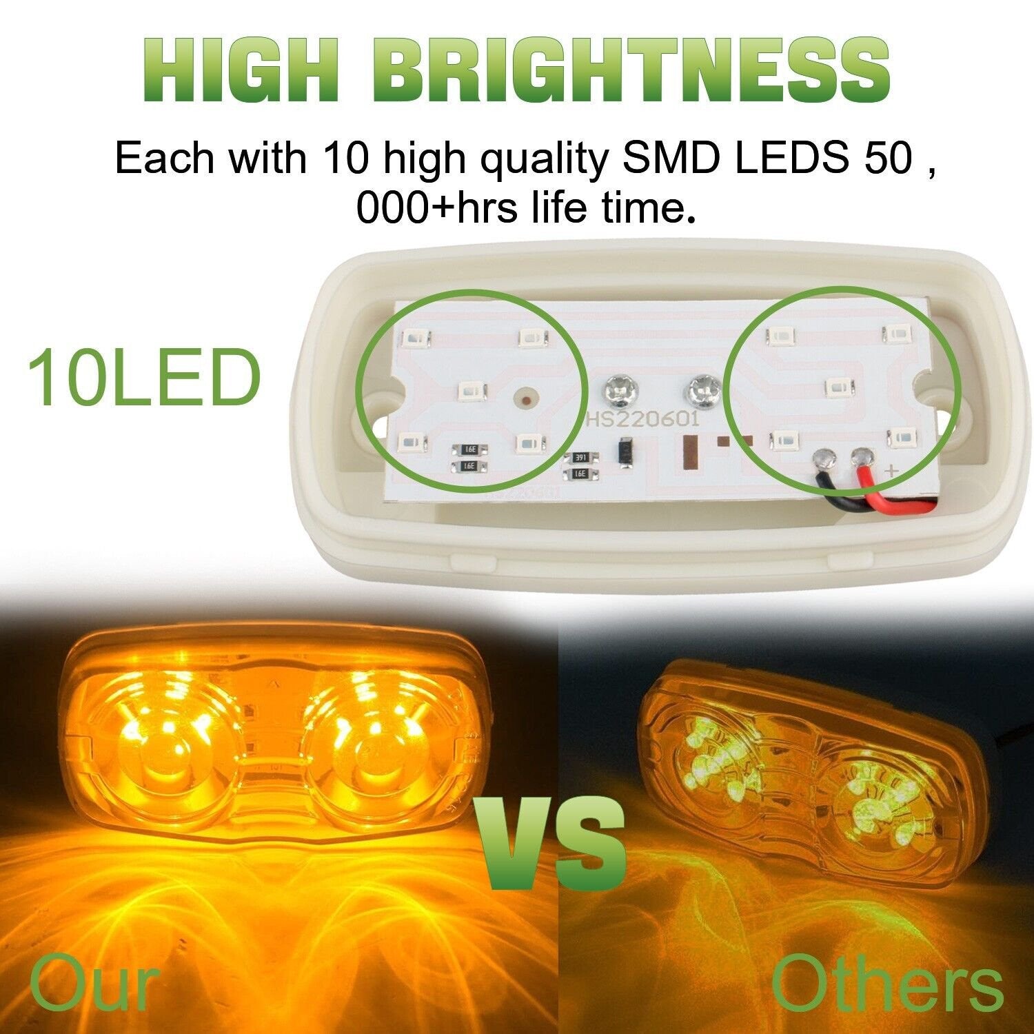 4-Pack Trailer Marking LED Lights, Dual Target 10 Diode Gap Lights, Amber Color