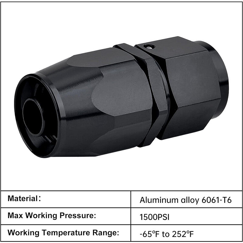 1Pc 6AN AN6 Black Straight Swivel Fuel Oil Hose End Fittings Adaptor Aluminum