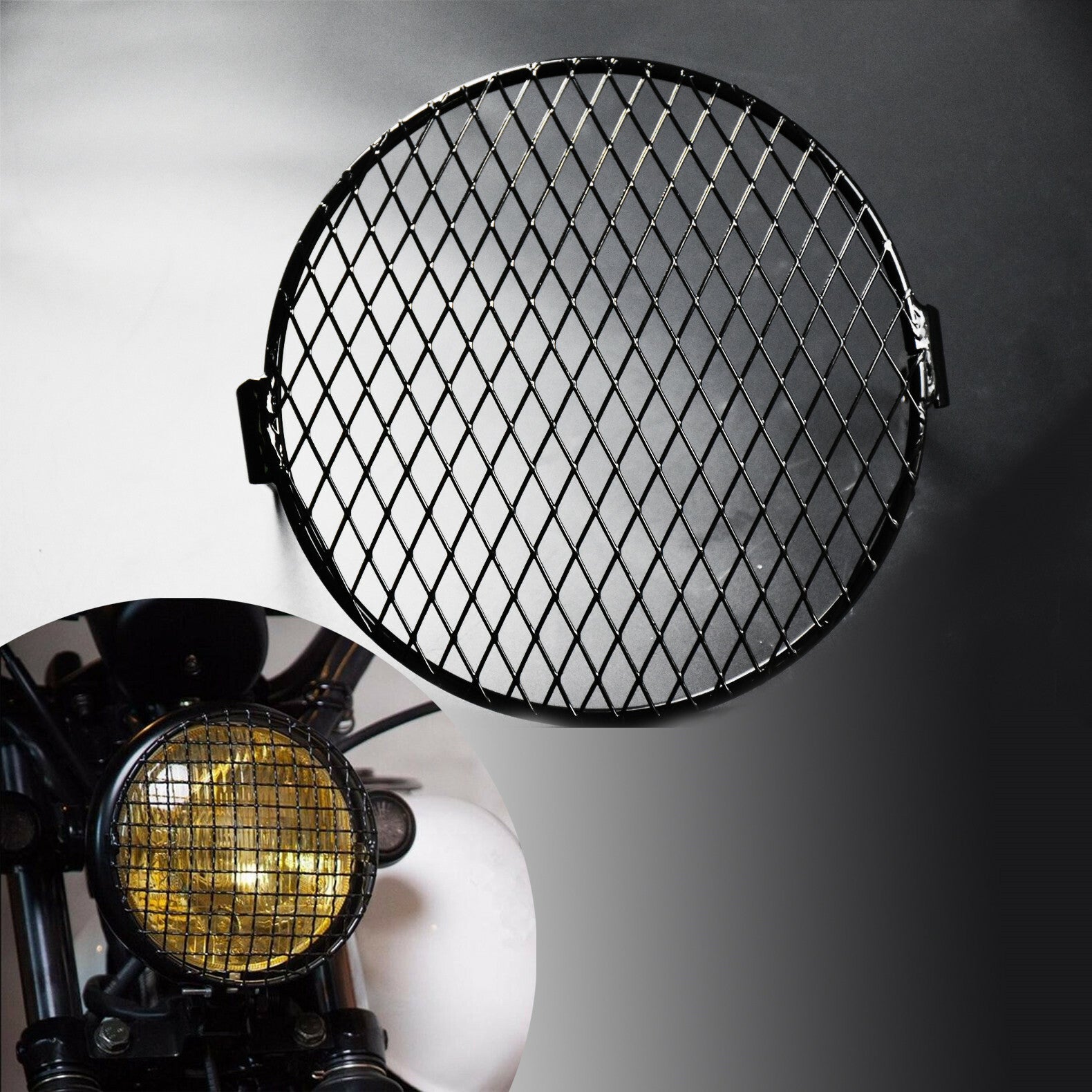 6.3 Retro Motorcycle Grill Headlight Cover Guard Mount Fit for Harley Softail