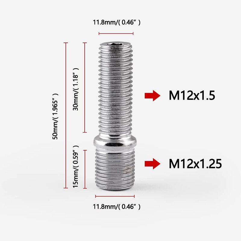 20pcs M121.25 to M12x1.5 Extended Wheel Stud Conversion Lug Bolt Screw Adapter