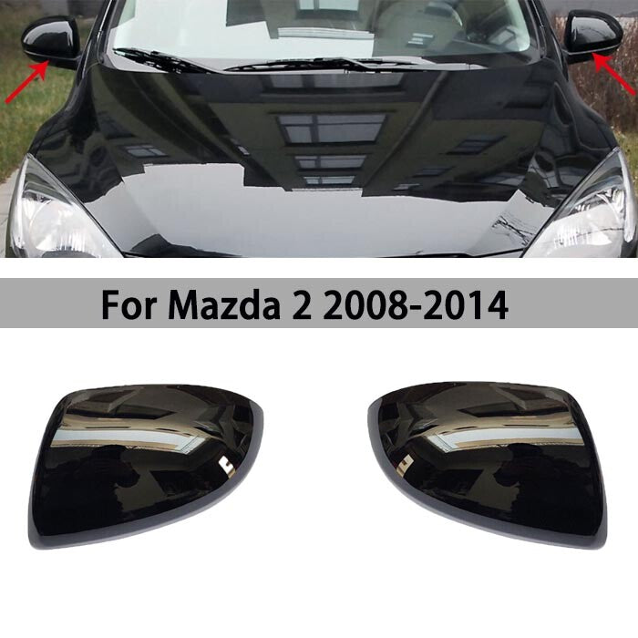 1 Pair Side Wing Door Mirror Cover Cap Casing Silver Fit for Mazda 2 Black